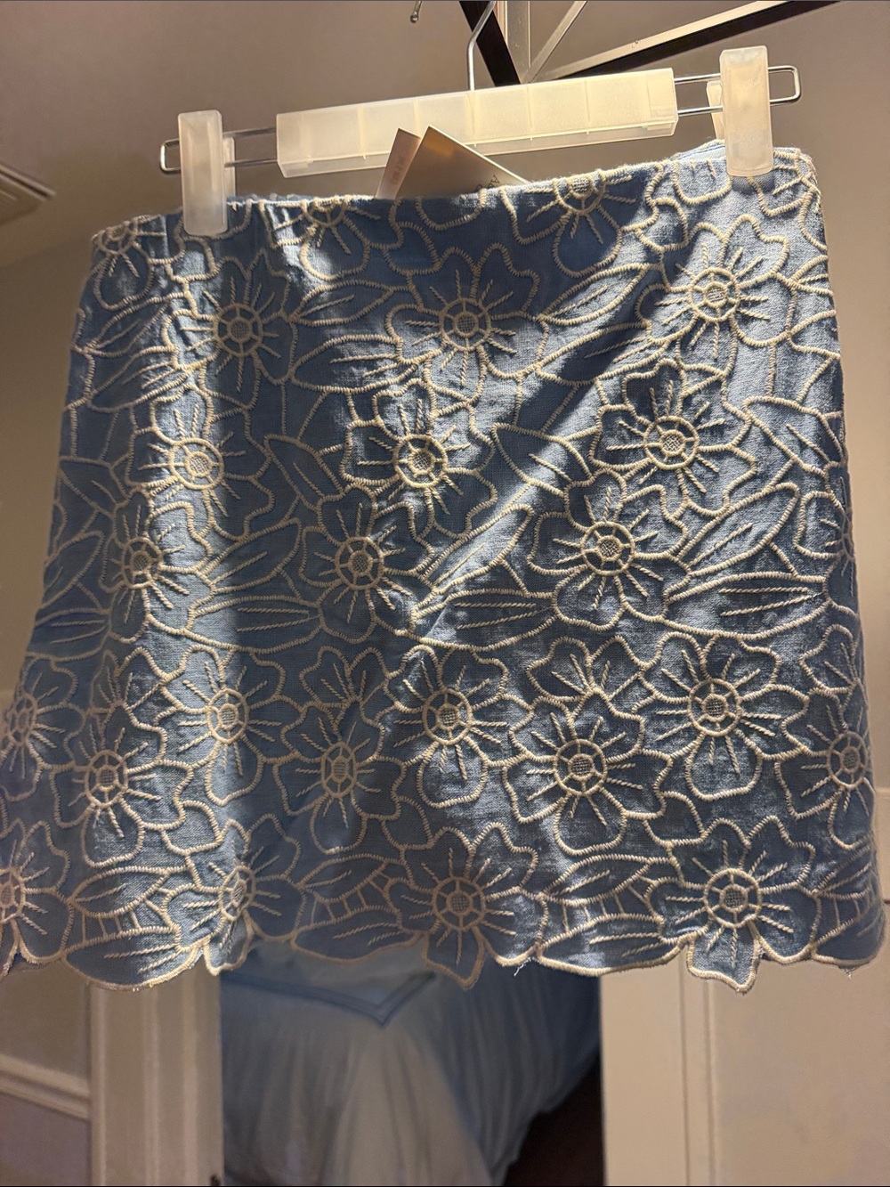 Abercrombie & Fitch Set: Blue Mini Skirt with Cream Floral Lace and matching top
